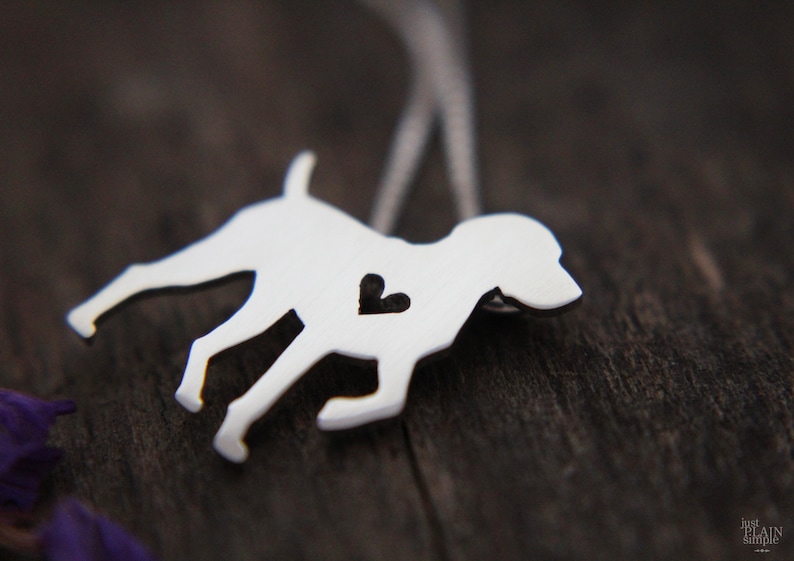 Tiny German Shorthaired Pointer necklace, sterling silver hand cut pendant and heart, dog breed jewelry image 2