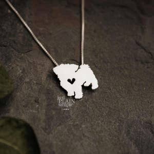 Tiny Maltese dog necklace, tiny sterling silver hand cut pendant with heart, tiny dog breed jewelry image 3