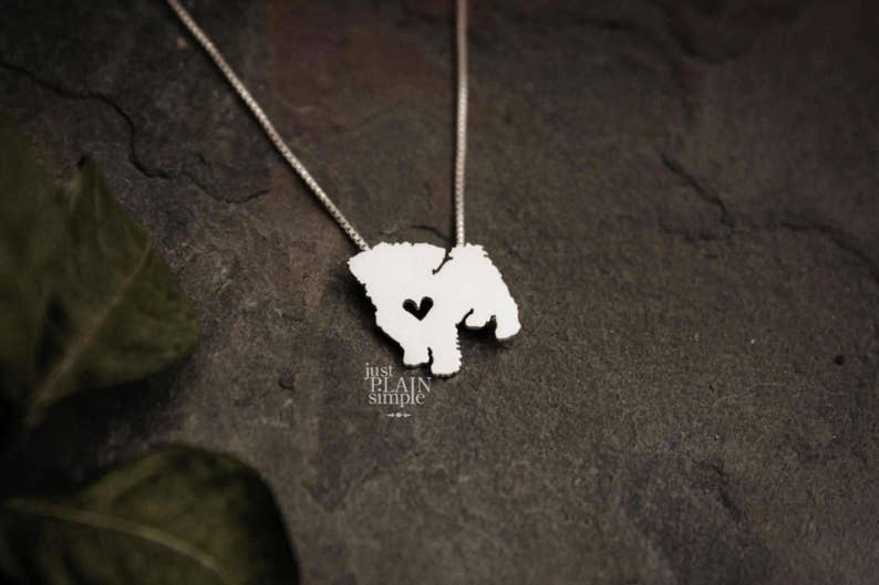 Tiny Maltese dog necklace, tiny sterling silver hand cut pendant with heart, tiny dog breed jewelry image 3