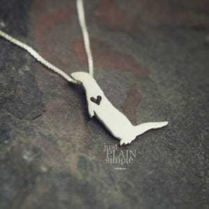 Tiny River Otter necklace, sterling silver hand cut pendant and heart, tiny wildlife jewelry image 5