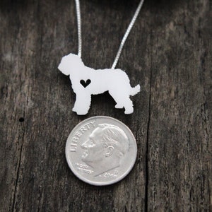 Tiny Goldendoodle necklace, sterling silver hand cut pendant and heart, dog breed jewelry image 6