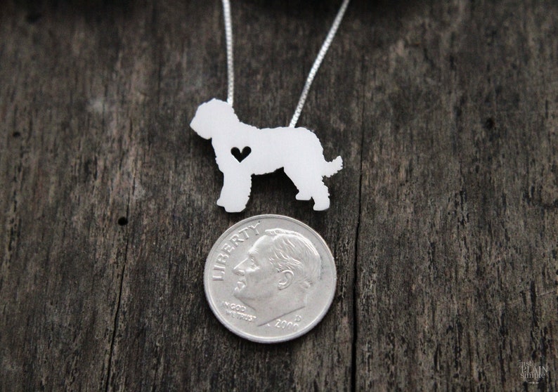 Tiny Goldendoodle necklace, sterling silver hand cut pendant and heart, dog breed jewelry image 6