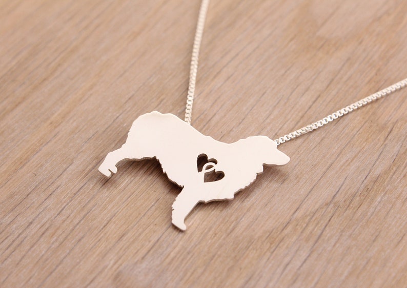 Australian Shepherd necklace with interlocking hearts, sterling silver, made by hand image 3