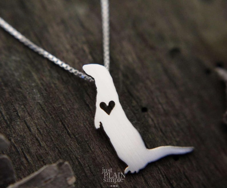 Tiny River Otter necklace, sterling silver hand cut pendant and heart, tiny wildlife jewelry image 4