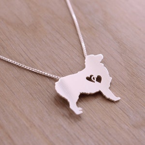 Australian Shepherd necklace with interlocking hearts, sterling silver, made by hand image 2