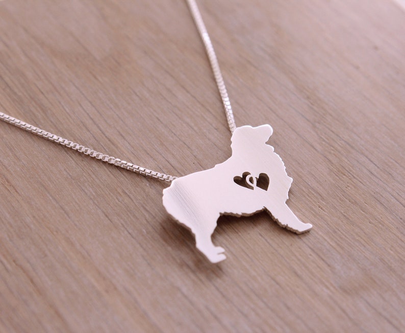 Australian Shepherd necklace with interlocking hearts, sterling silver, made by hand image 2