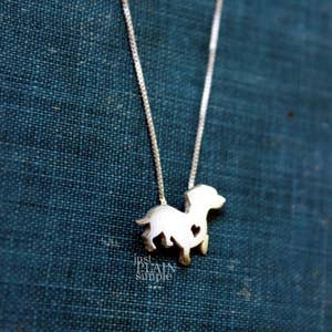 Tiny Dachshund necklace, sterling silver hand cut pendant, with heart, tiny dog breed jewelry image 5