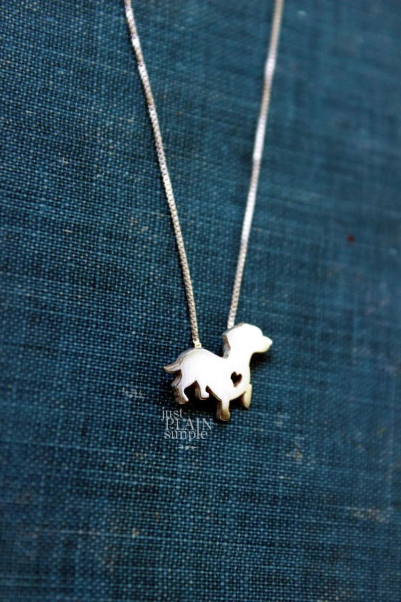 Tiny Dachshund necklace, sterling silver hand cut pendant, with heart, tiny dog breed jewelry image 5