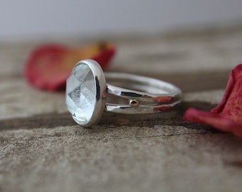 Aquamarine  rose cut ring, 14k gold accents