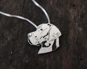 Hand Cut Sterling Silver Dane Necklace, Engraved Dog Pendant