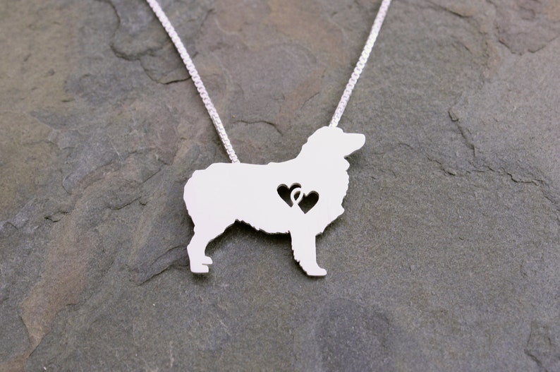 Australian Shepherd necklace with interlocking hearts, sterling silver, made by hand image 1