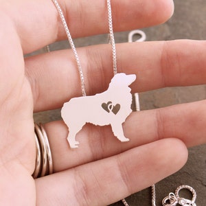 Australian Shepherd necklace with interlocking hearts, sterling silver, made by hand image 4