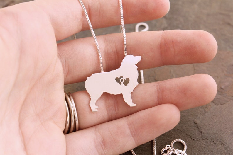 Australian Shepherd necklace with interlocking hearts, sterling silver, made by hand image 4