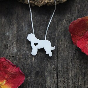 Tiny Goldendoodle necklace, sterling silver hand cut pendant and heart, dog breed jewelry image 2