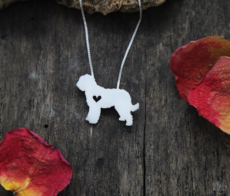 Tiny Goldendoodle necklace, sterling silver hand cut pendant and heart, dog breed jewelry image 2