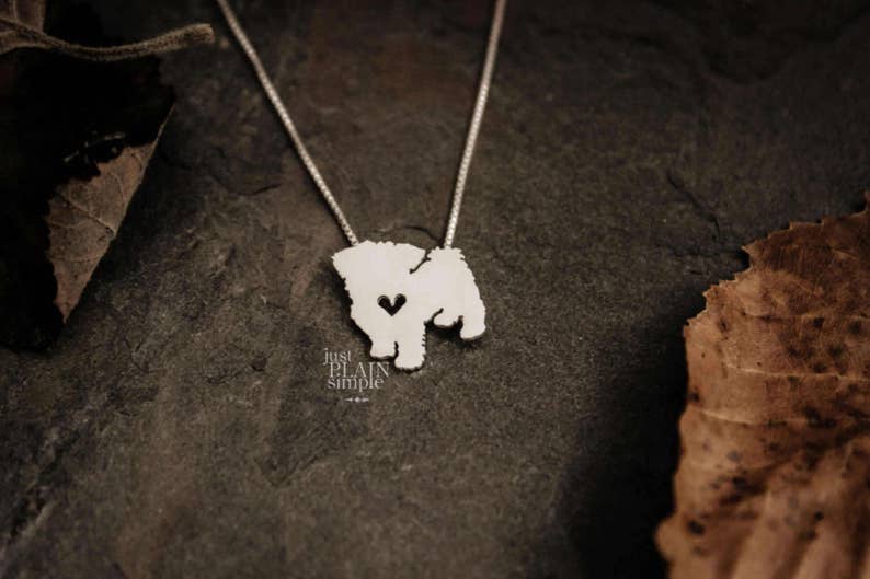 Tiny Maltese dog necklace, tiny sterling silver hand cut pendant with heart, tiny dog breed jewelry image 4