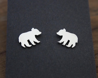 Sterling Silver Bear Cub Stud Earrings, Bear lover Gift