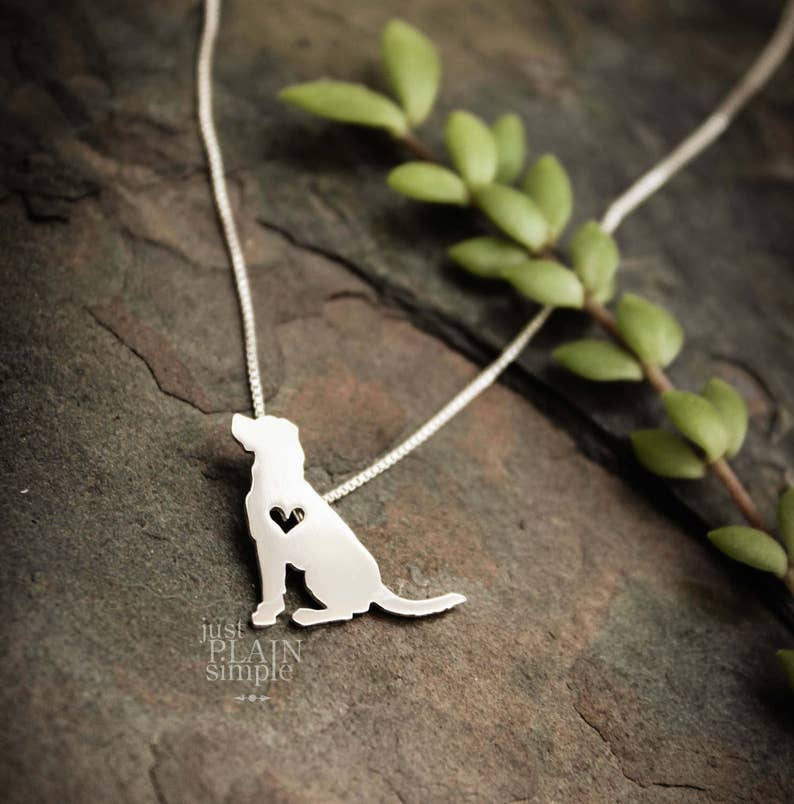 Tiny Labrador retriever, sterling silver handmade necklace and heart image 1