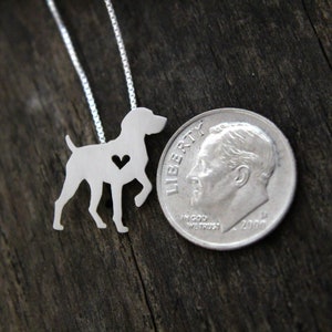 Tiny German Shorthaired Pointer necklace, sterling silver hand cut pendant and heart, dog breed jewelry image 6