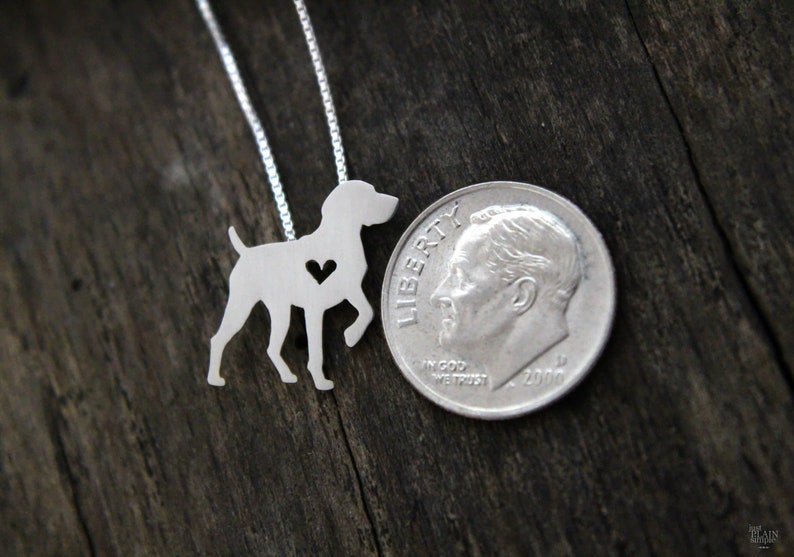 Tiny German Shorthaired Pointer necklace, sterling silver hand cut pendant and heart, dog breed jewelry image 6