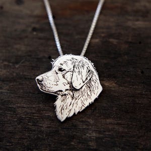 Engraved Sterling Silver Golden Retriever Necklace: Dog Memorial Gift