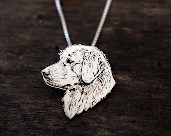 Engraved Sterling Silver Golden Retriever Necklace: Dog Memorial Gift