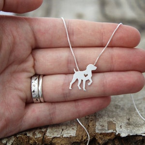 Tiny German Shorthaired Pointer necklace, sterling silver hand cut pendant and heart, dog breed jewelry image 5