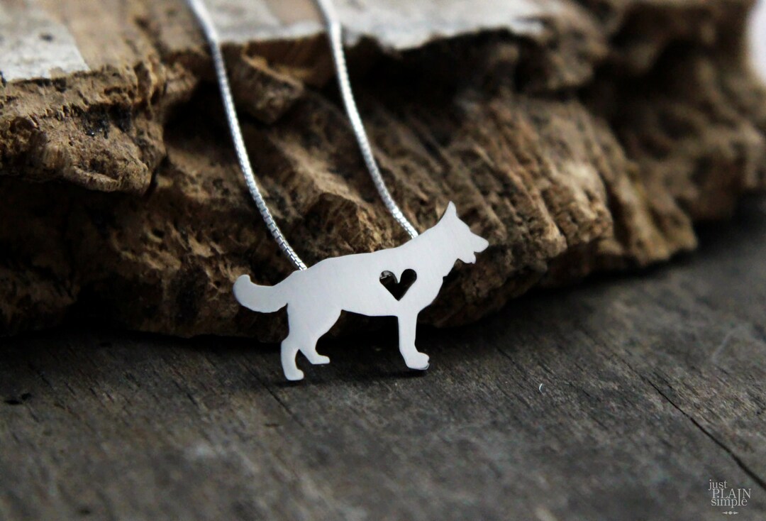 Tiny German Shepherd Necklace, Tiny Sterling Silver Hand Cut Dog