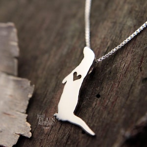 Tiny River Otter necklace, sterling silver hand cut pendant and heart, tiny wildlife jewelry image 3