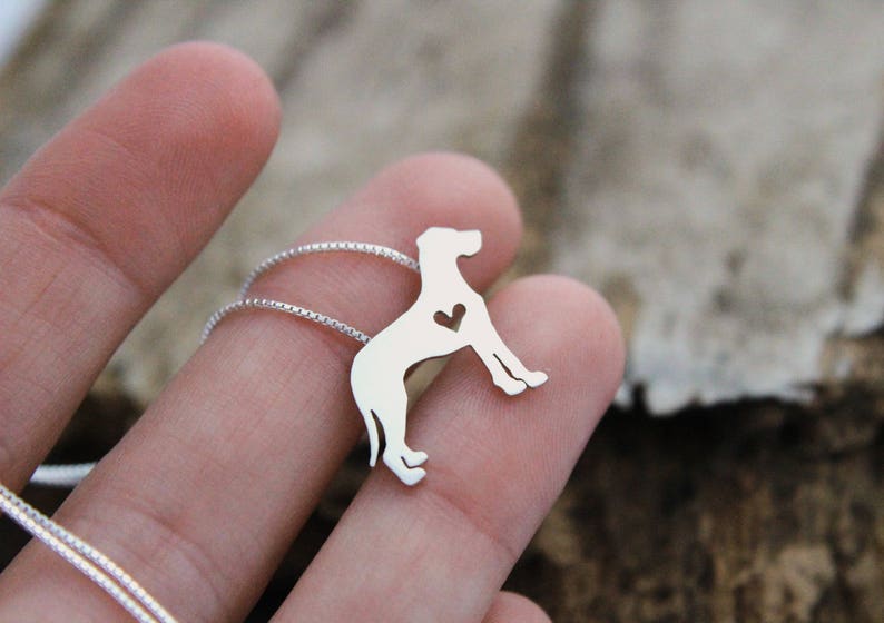 Tiny Great Dane necklace, sterling silver hand cut dog pendant and heart, image 5