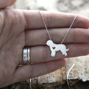 Tiny Goldendoodle necklace, sterling silver hand cut pendant and heart, dog breed jewelry image 5