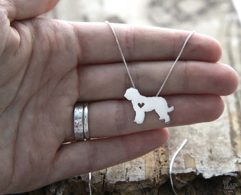 Tiny Goldendoodle necklace, sterling silver hand cut pendant and heart, dog breed jewelry image 5