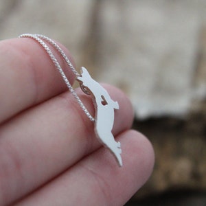 Tiny Cardigan Corgi necklace, sterling silver hand cut pendant and heart, dog breed jewelry image 4