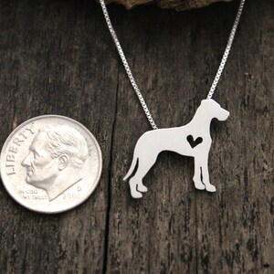 Tiny Great Dane necklace, sterling silver hand cut dog pendant and heart, image 6