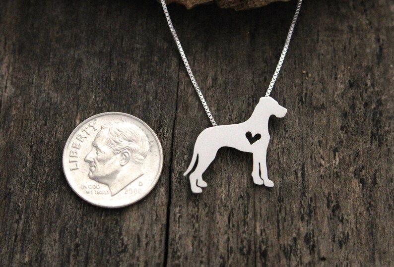 Tiny Great Dane necklace, sterling silver hand cut dog pendant and heart, image 6