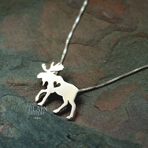 Tiny Moose necklace, sterling silver hand-cut pendant and heart image 3