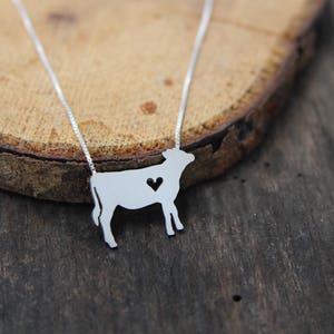 Tiny Jersey Cow necklace, sterling silver hand cut pendant and heart image 3