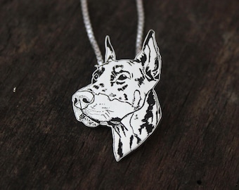 Engraved Sterling Silver Doberman Pendant: Hand-Cut Dog Lover Necklace