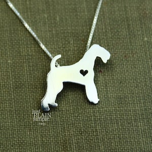 Tiny Airedale Terrier necklace, sterling silver hand cut pendant and heart