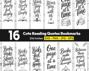 Bookmark SVG Bundle, Reading Quotes Bookmarks, Printable Bookmark, Kids Classroom Bookmark, Black White Coloring Bookmark, Bookmark Quote