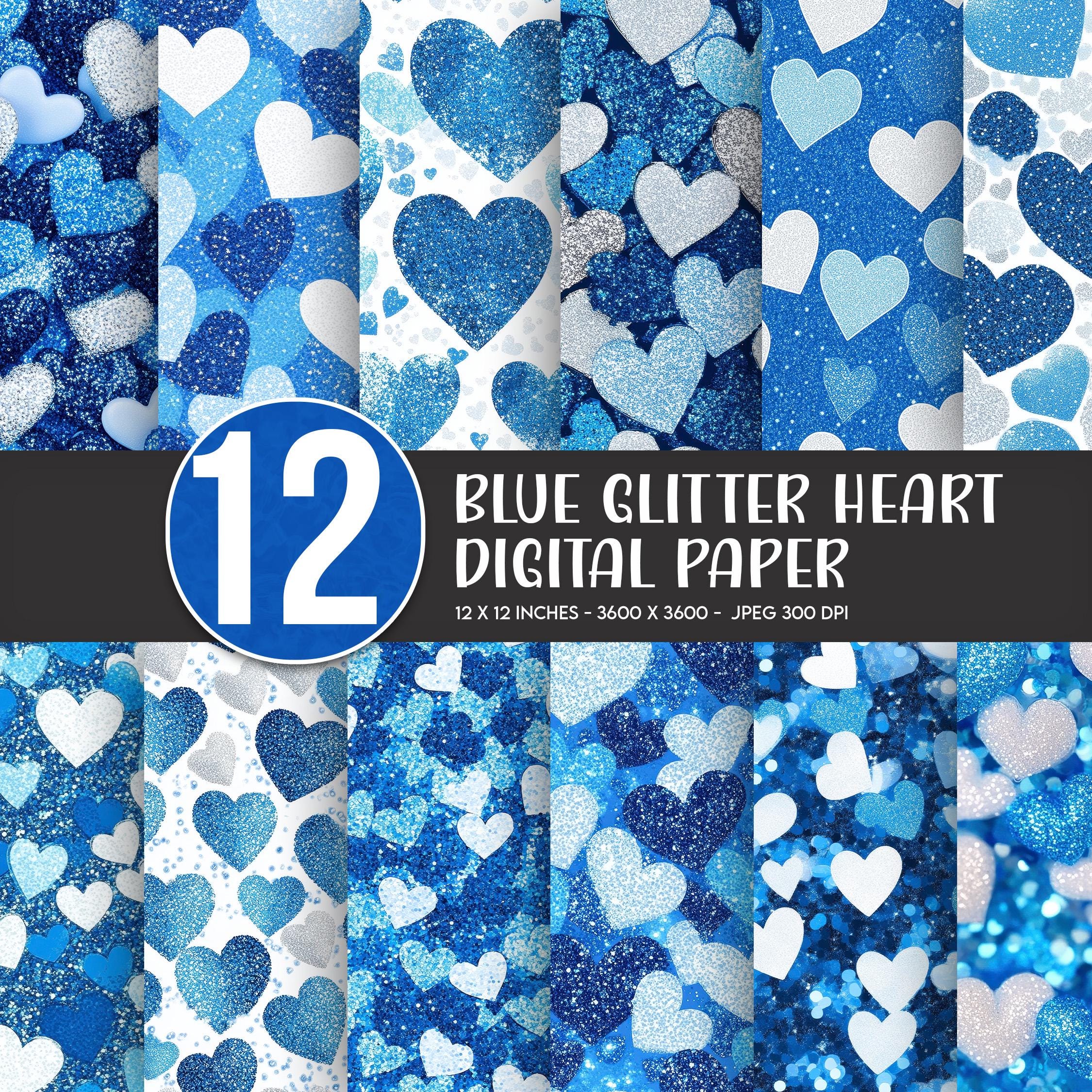 Blue Glitter Heart Digital Paper Pack, Valentine's Day Hearts ...
