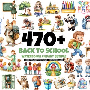 479 Back to School-clipartbundel | Schattige kinderen en dieren, png | Leraar Klas Decor | Illustraties voor aquareleducatie | Commercieel gebruik