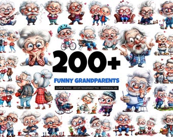 216 Grandparents Clipart PNG Bundle | Grandma Grandpa Cartoon Illustrations | Senior Couple Characters | Grandparents Day Sublimation | PNG