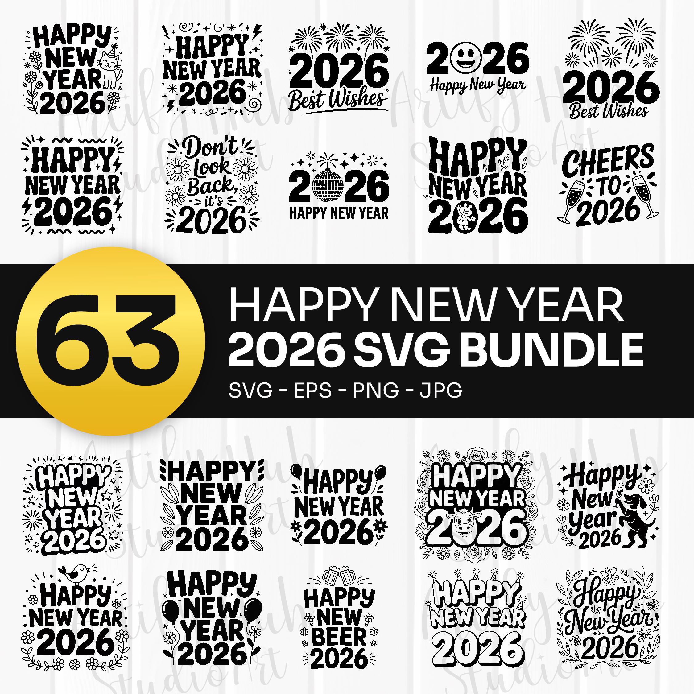 2026 Happy New Year Svg Bundle, Happy New Year Png, New Year 2026