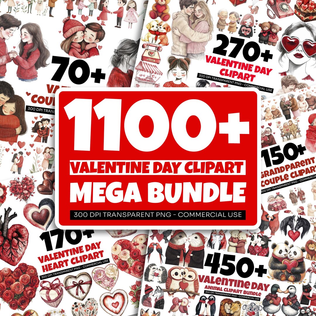 1100+ Valentine Day Clipart PNG Mega Bundle, Valentine Love Clipart PNG ...