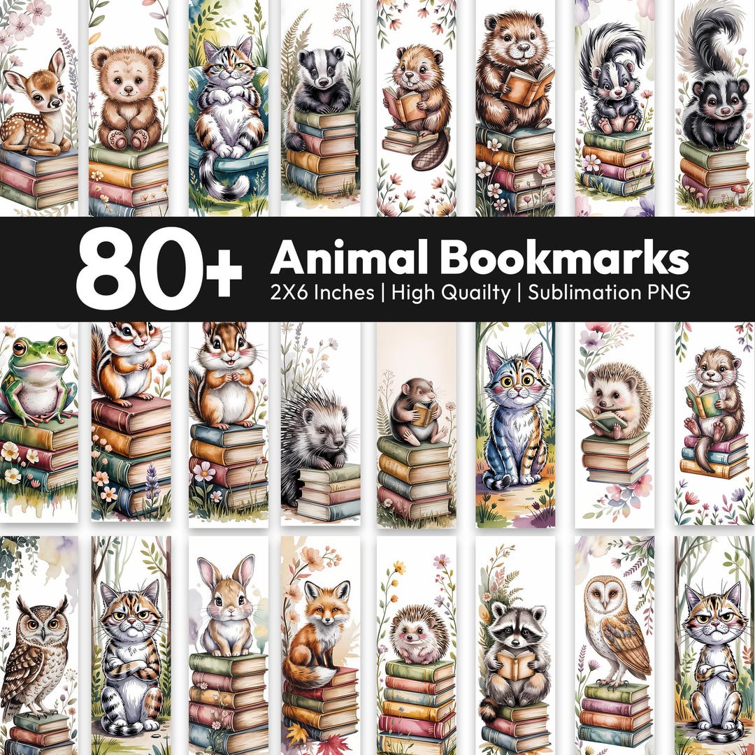 Animal Bookmarks Png Bundle, Cute Woodland Animals Bookmark, Printable ...