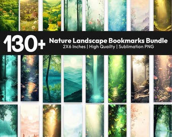 Nature Landscape Watercolor Bookmarks Bundle, Forest Bookmark PNG, Mountain Bookmark, Reading Accessories, Printable Bookmarks