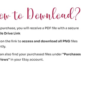 May include: White background with text in a handwritten style font. The text reads "How to Download?" in a dark pink color. Below the title are instructions on how to download files after purchase, including a Google Drive link.