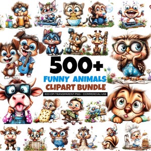 Funny Animal Clipart Bundle: 588 Kawaii Cartoon PNGs (Digital Download)