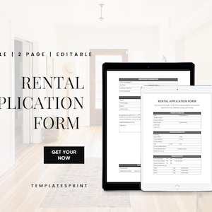 Professional Rental Application Agreement Template, Printable & Fillable PDF, Tenant Screening Form, Landlord Rental Form, 2 Pages Rental